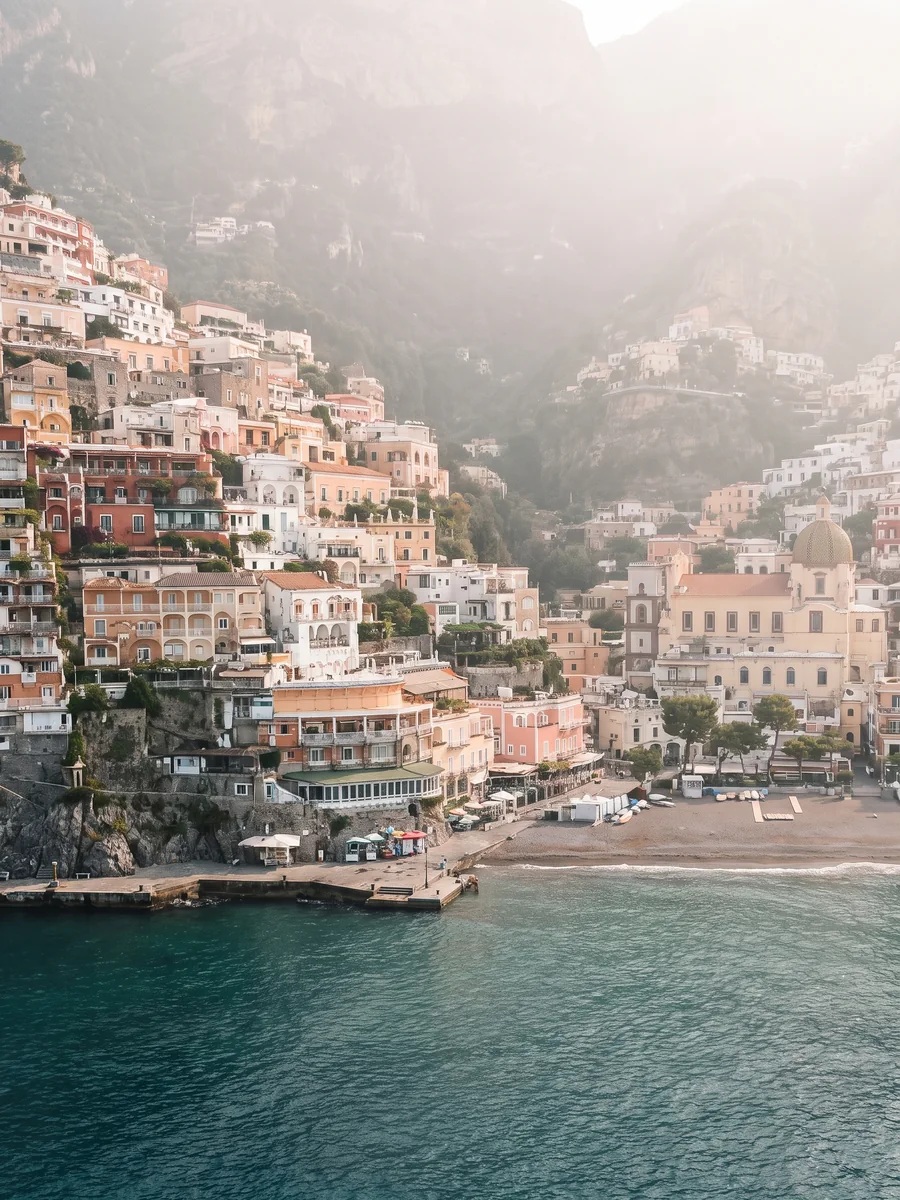 The cliffside village of Positano stacked above a turquoise sea